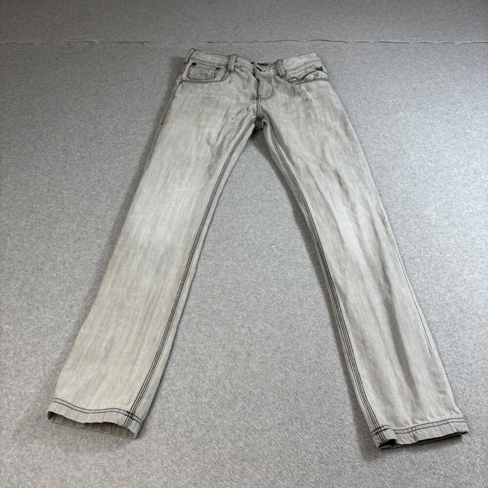 Ed Hardy Jeans Mens 30 Light Gray Straight Leg Contrast Stitch Embroidered Y2K